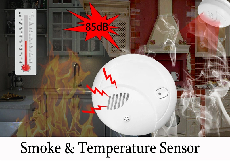 Smoke Detector and Heat Temperature Sensor Alarm Combination with Fire Alarm